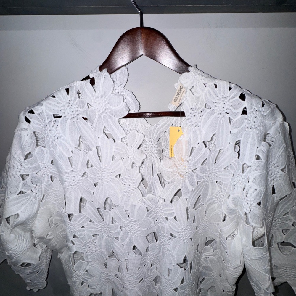 4OUR DREAMERS Floral Crochet Lace Swim Cover-Up XL White NWT Boho Caftan Dress - Picture 9 of 12